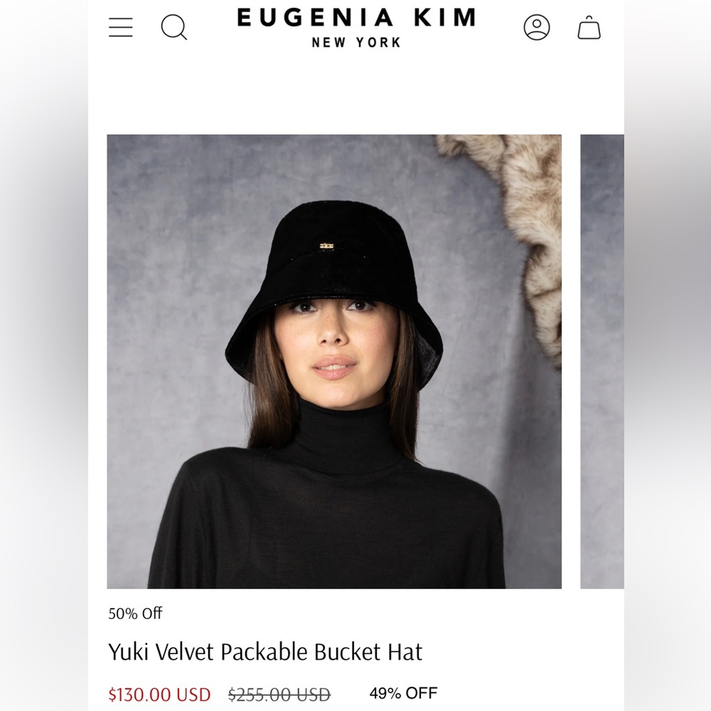 Eugenia Kim Black Velvet Bucket Hat New